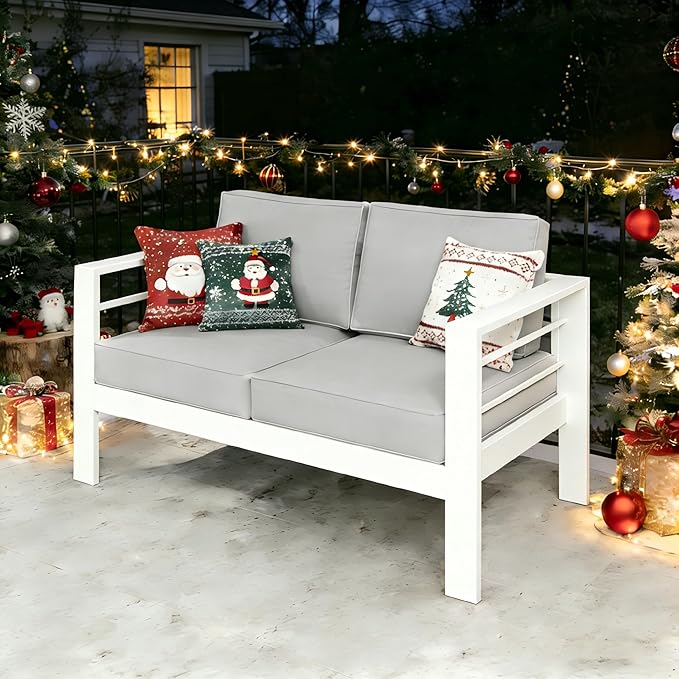 Kiss the Water Outdoor Patio Furniture Loveseat Sofa, All-Weather Metal - Image 7