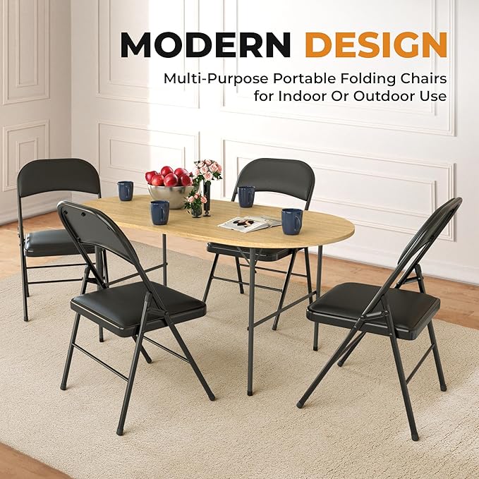 4 Pack Leather Chair | Foldable & Stackable | 350 lbs Capacity Steel Frame Seats - Image 2