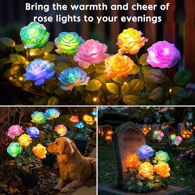 Solar Rose Lights Outdoor: 4 Pack IP65 Waterproof 7-Color Changing LED Flower - Image 7