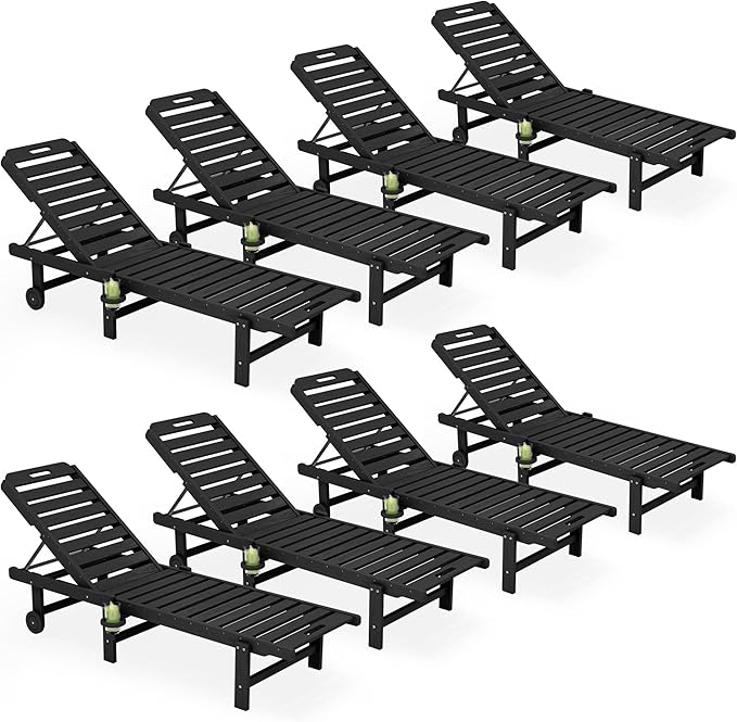 SERWALL Outdoor Chaise Lounge Set of 8, HDPE Pool Lounge Chairs by SERWALL