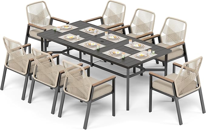 9 Pieces Patio Dining Set, 8 x Woven Rattan Chairs - Image 9