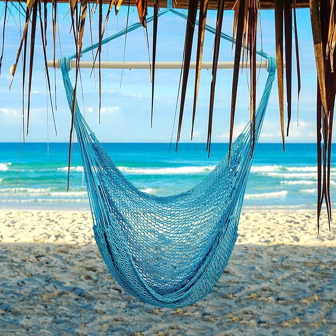 Barydat 2 Pcs Hanging Hammock Chair Boho Swing Chair Indoor Outdoor Cotton Rope - Image 6