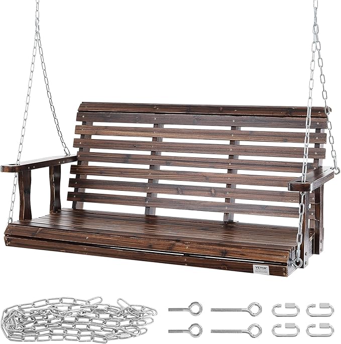 VEVOR Outdoor Wooden Porch Swing, 880lbs 4.5FT Heavy Duty Haning Porch Swings - Image 9