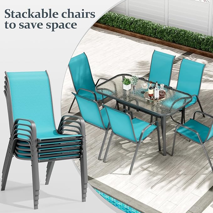 TLSUNNY 7 Pieces Patio Dining Set, Outdoor Table and Chairs W/1.69″ Umbrella - Image 3