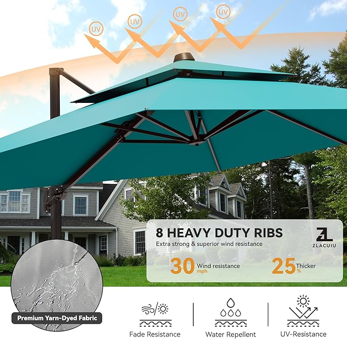 9x12FT Turquoise Cantilever Outdoor Patio Umbrella - Image 4