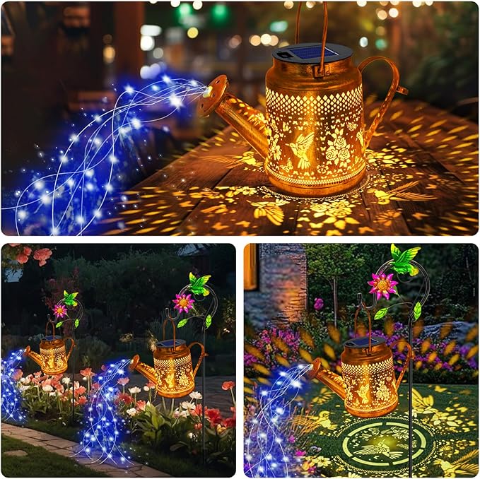 Solar Lanterns Outdoor Waterproof, Hummingbird Watering Can Garden Decor - Image 5