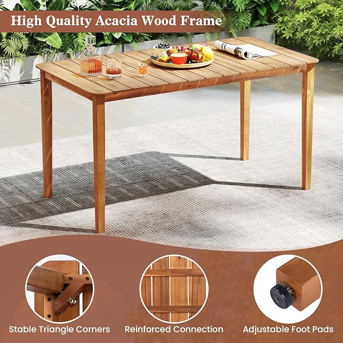 Tangkula 54" Acacia Wood Patio Dining Table - Image 6