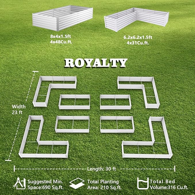 A ANLEOLIFE 8-Pack 8X4X1.5ft & 74x74x18 in Deep Root Galvanized Raised Garden - Image 2