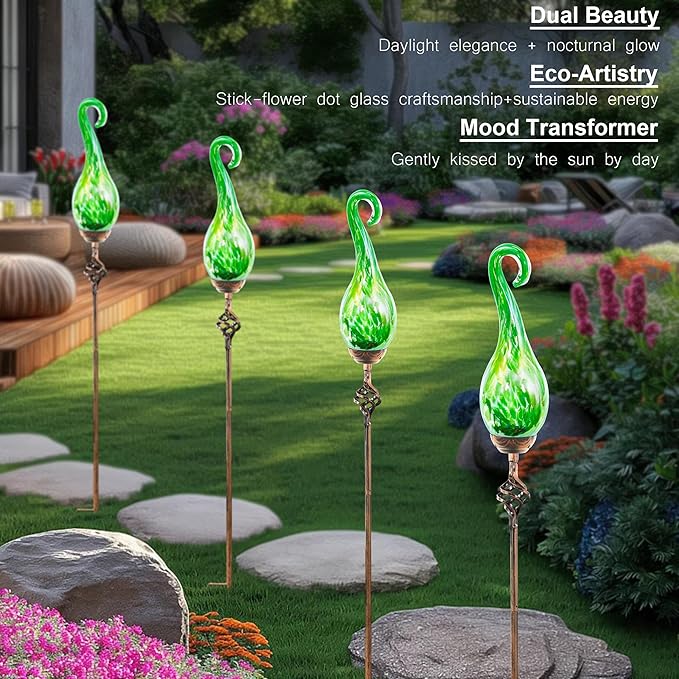 Garden Solar Lights Outdoor, Decorative LED Pearlized Glass Spiral Garden Stake - Image 5