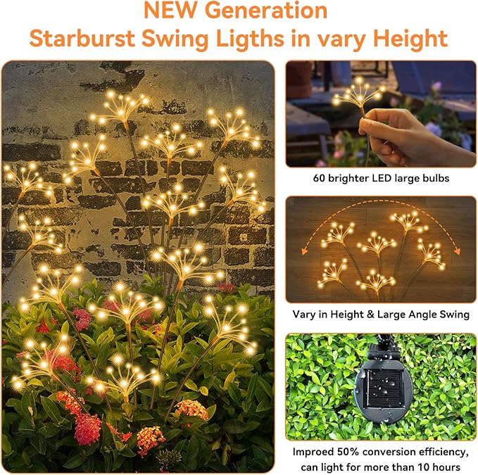 Solar Garden Lights 4 Pack Waterproof Solar Swaying Starburst Light Outdoor - Image 3