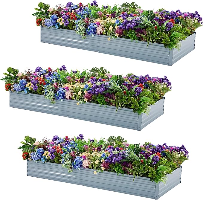 3 Pack 6x3x1FT Galvanized Raised Garden Beds Kit Outdoor Metal Gardening by Meberam