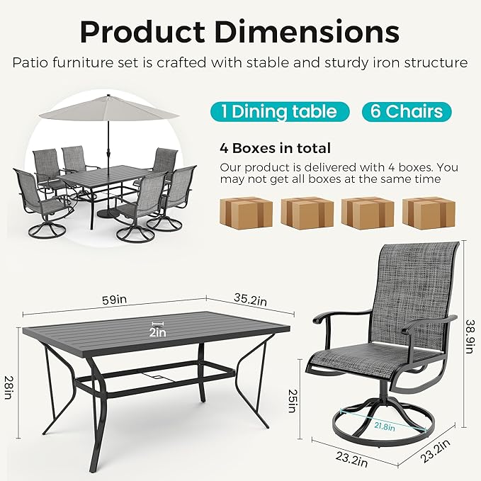 Pamapic 7-Piece Patio Dining Furniture Set - Image 7