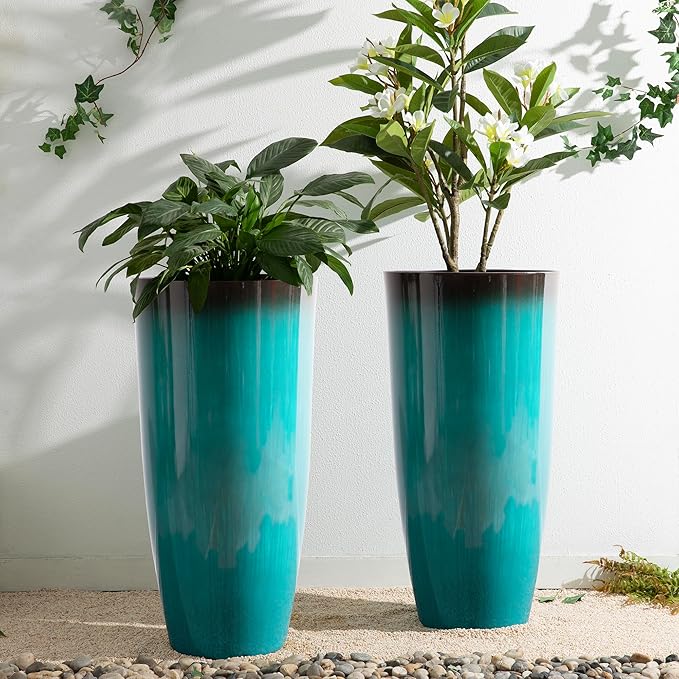Glitzhome 30" H Tall Outdoor Planter, Plastic Large Flower Pots - Image 8
