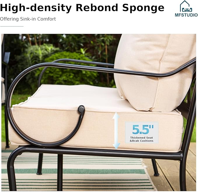 MFSTUDIO 5 Seats Large Metal Patio Conversation Sets, 4 Pieces Outdoor - Image 3