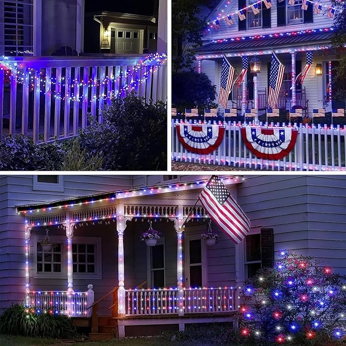 66Ft 200 LED Red White and Blue Fairy Lights Plug in, July 4th Waterproof - Image 5