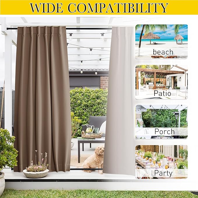 NICETOWN 2 Panels Waterproof Outdoor Curtains Fixed Pocket & Back Tab on Top & - Image 8