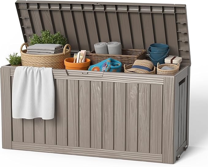 EasyUp 85 Gallon Outdoor Storage Box, Resin Waterproof UV-Resistant Deck Box by EASYUP