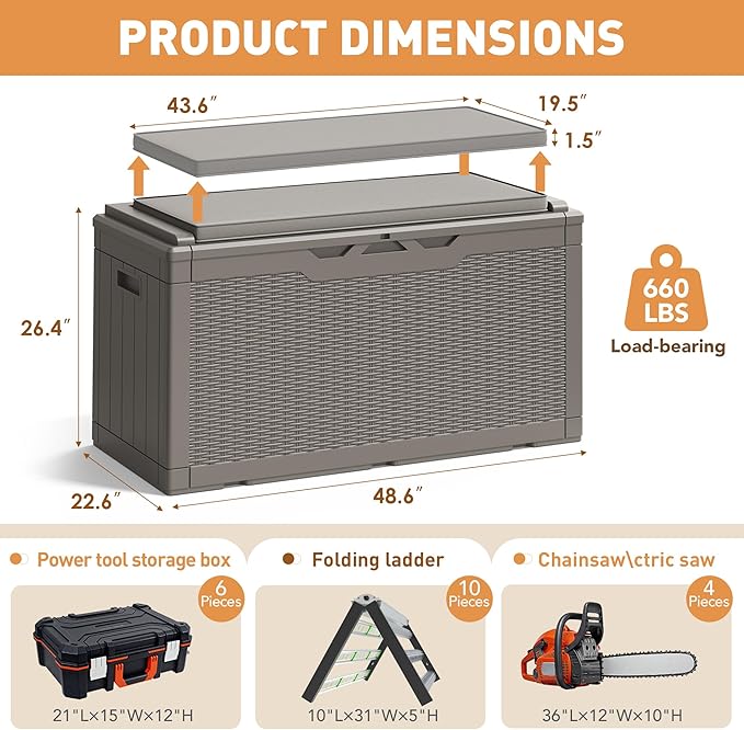 Greesum 100 Gallon Resin Deck Box Large Outdoor Storage Boxes - Image 8