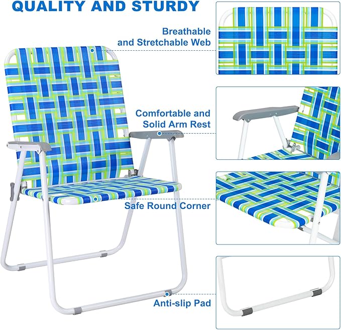 VINGLI Patio Lawn Webbed Folding Chairs Outdoor Beach Portable Camping Chair - Image 5