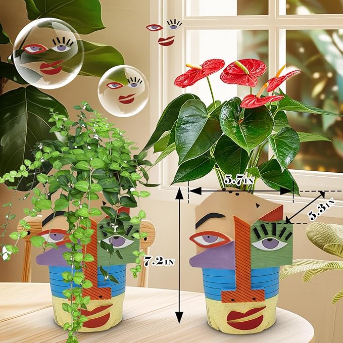 Abstract Face Planters Pots Head, Unique Head Planter - Image 6