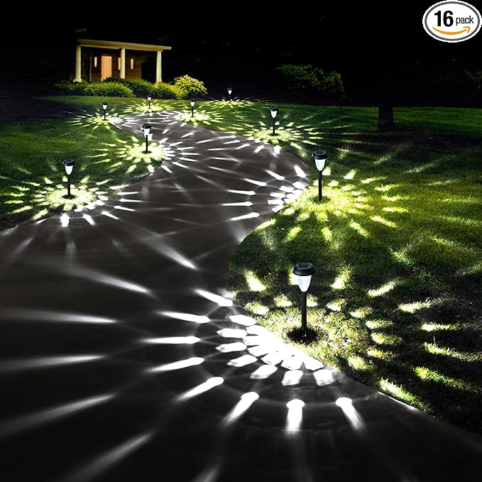 GIGALUMI 16 Pack Solar Light Outdoor Waterproof, Cool White Pathway Lights by GIGALUMI