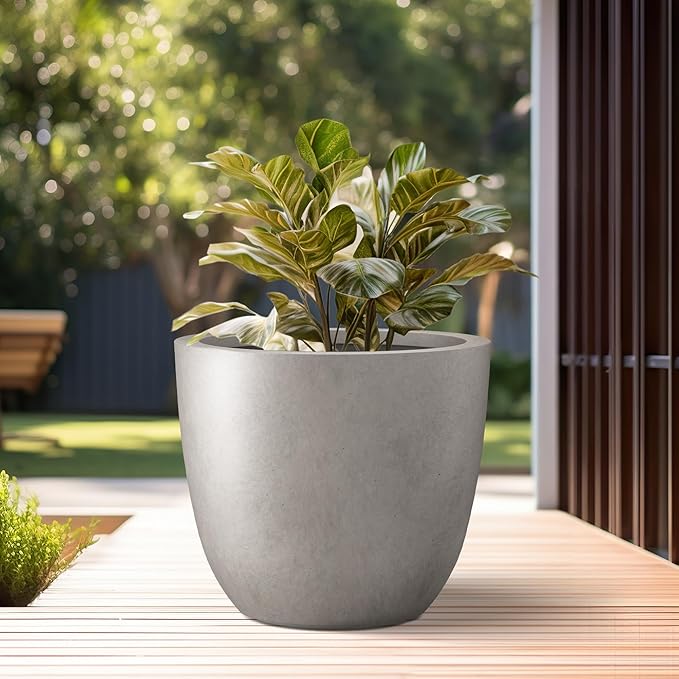 Kante 10 Inch Dia Round Concrete Planter, Indoor Outdoor Large Plant Pot - Image 5