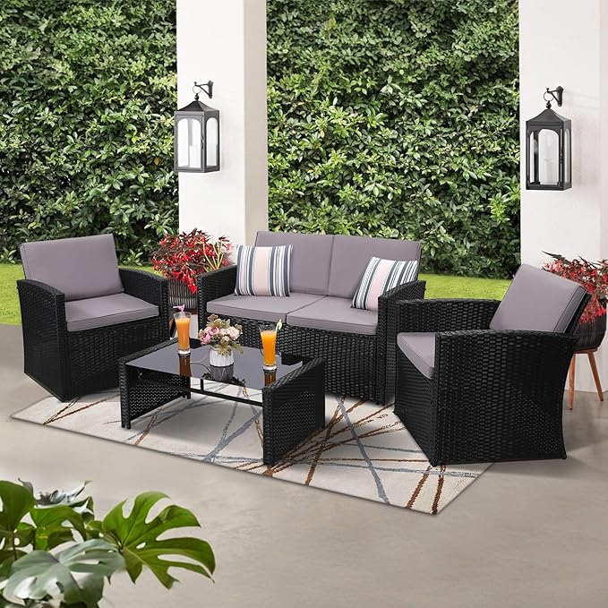 4-Piece Patio Furniture Set, Wicker Outdoor Rattan Sectional Sofa - Image 2
