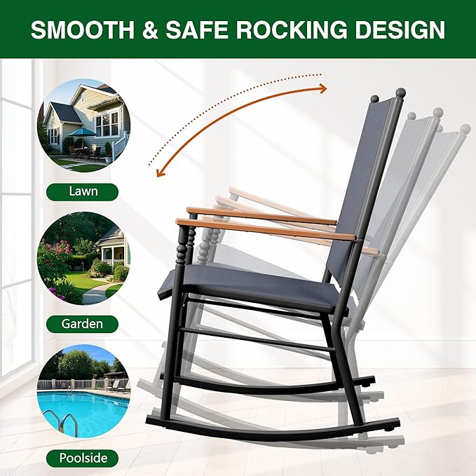Shintenchi 2 Pcs Outdoor Rocking Chairs Set, Upgraded High Back Patio Rocking - Image 5