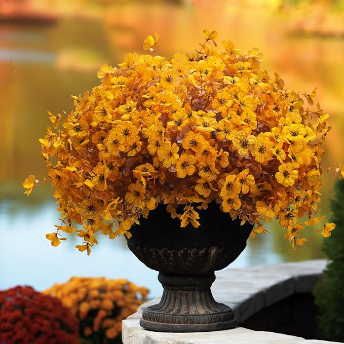 16 Bundles Artificial Fall Mums Outdoor UV Resistant, Fake Silk Plants No Fade - Image 2