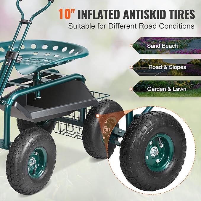 VEVOR Garden Cart Rolling Workseat - Image 4