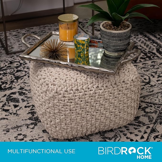 BIRDROCK HOME Square Pouf Ottoman | Cotton Braided Foot Stool - Image 8