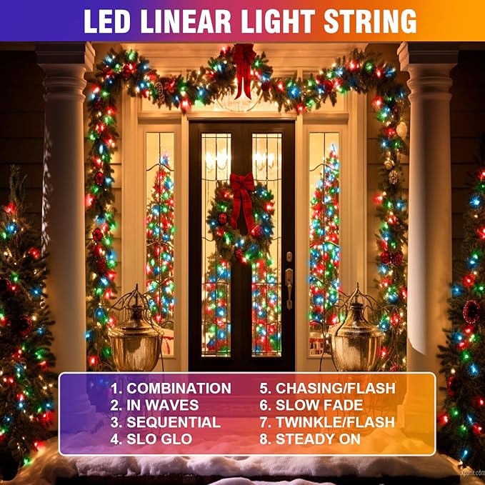 Nisocy 200 LED 4 Color Christmas String Lights, 8 Modes Plug in Christmas Tree - Image 3