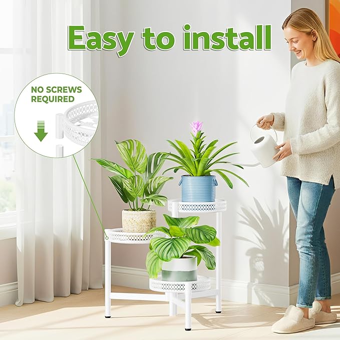 3 Tiered Tall Plant Stand Indoor Outdoor, Metral Plant Shelf - Image 6