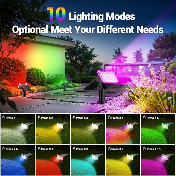WdtPro 10 Pack Solar Color Changing Spot Lights, 10 Lighting Modes Solar Lights - Image 2