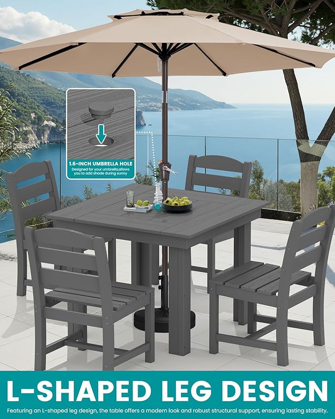 SERWALL Outdoor Dining Set for 4, HDPE Square Table and Chairs Set All Weather - Image 4