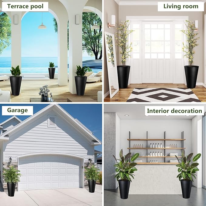 Sieral Set of 2 Tall Outdoor Planters 12 x 18 Inch Large Resin Outdoor Planters - Image 7