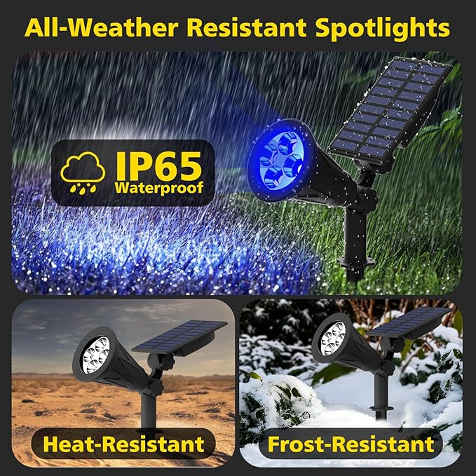 T-SUN Blue Solar Spotlights, Solar Lights Outdoor Waterproof, Auto ON/Off - Image 7
