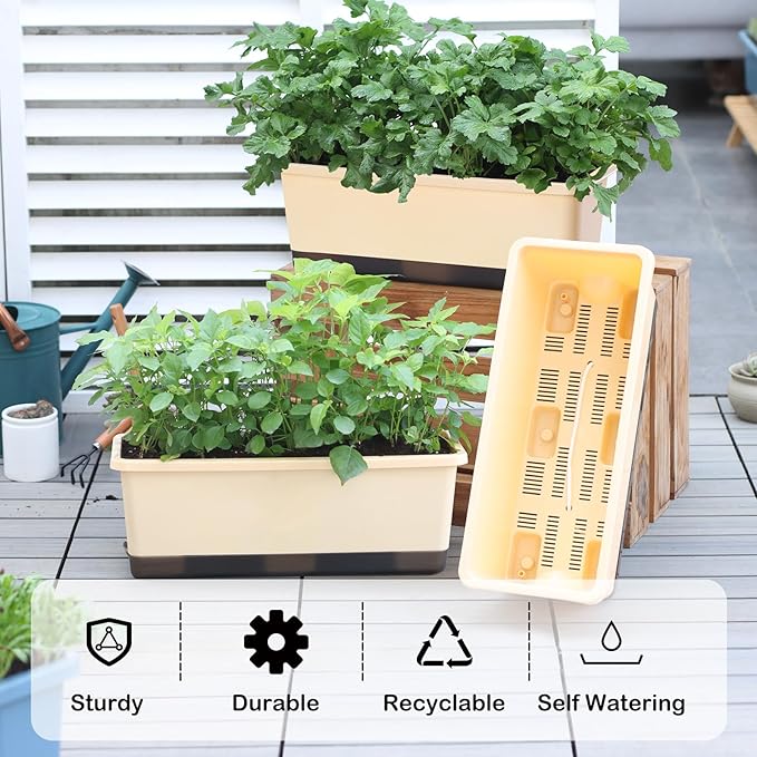 Window Box Planter 8 Pcs, 17 Inches Rectangle Flower Pots - Image 2