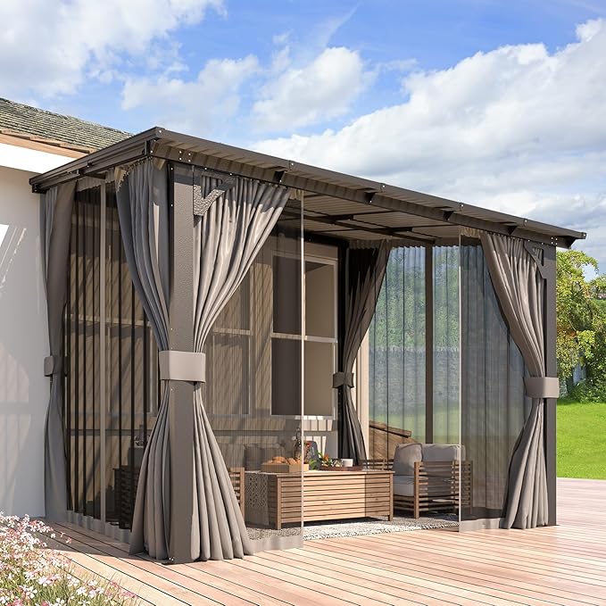 AECOJOY 10' X 8' Gazebo for Patio, Small Wall-Mounted Lean to Gazebo Pergola by AECOJOY