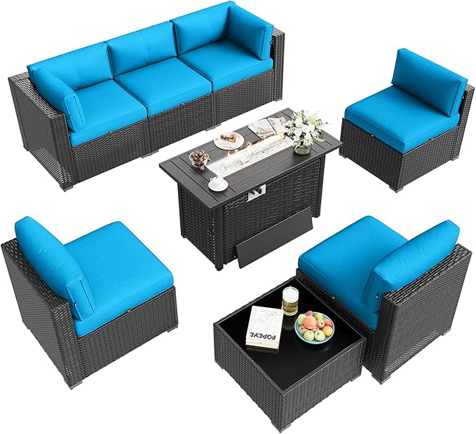 Aoxun Patio Furniture Set with Fire Pit Table, 8 Piece Outdoor Sectional Sofas - Image 9