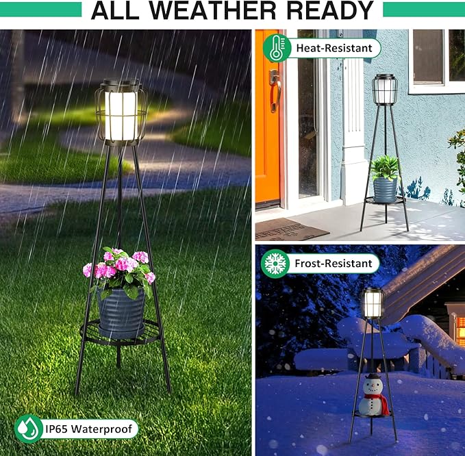 2 Pack Solar Lights with Plant Stand, Outdoor Floor Lamps, Waterproof Solar - Image 5