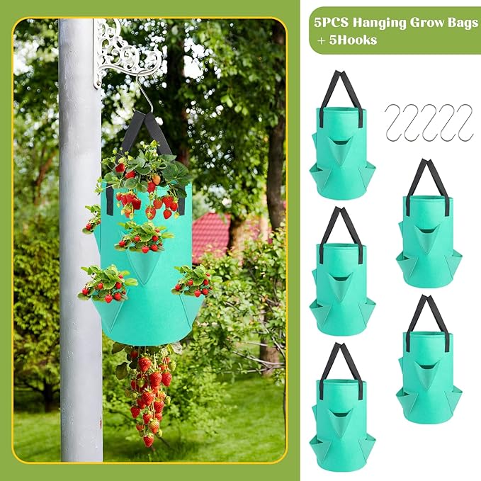 5 Pack Upside Down Strawberry Hanging Planter, 3 Gallon Tomato Hanging Grow Bags - Image 4