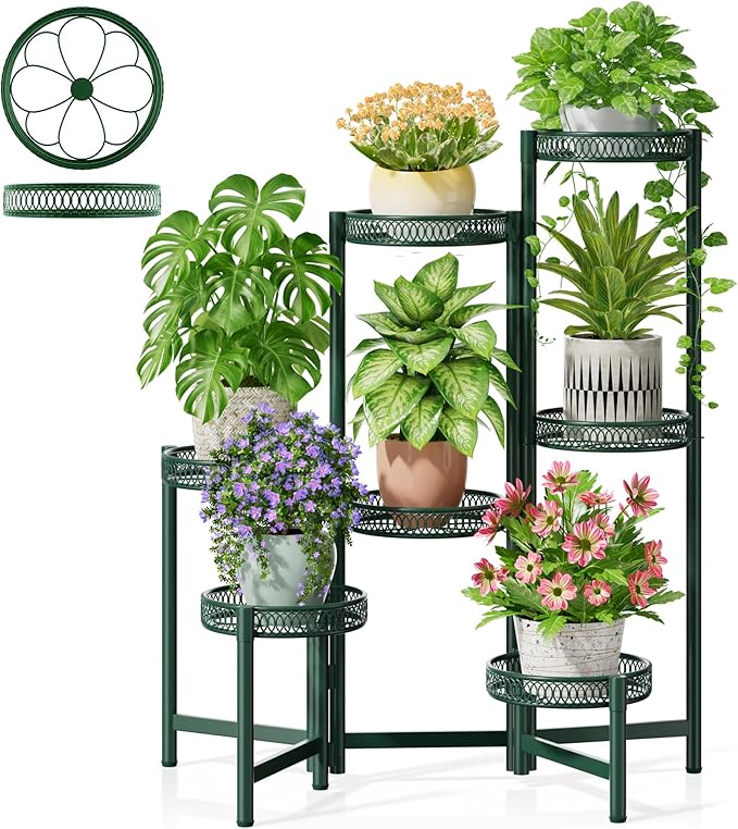 7 Tier Metal Corner Plant Stand Indoor Outdoor, Folding Tall Plant Rack by Unknown
