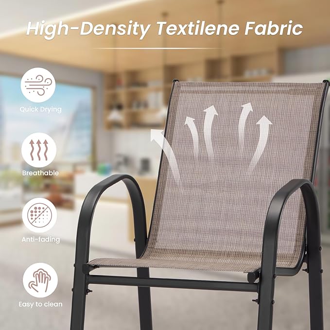 HOMREST Outdoor Bar Height Stools Set of 8, High Back Patio Chairs - Image 5