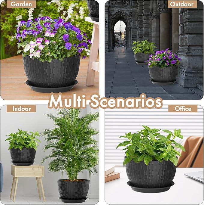 12 Inch Large Plant Pots for Indoor or Outdoor Plants, Wide Water Ripples - Image 6