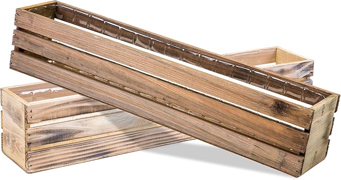 20" Rectangular Rustic Wood Planter - Image 3