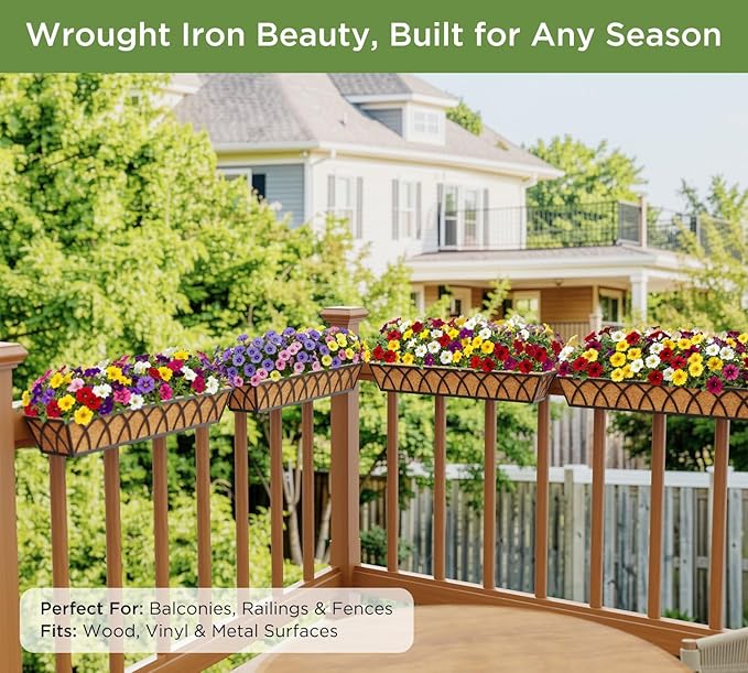HFHOME 4 Pcs 30" Window Box Deck Railing Planter - Image 6