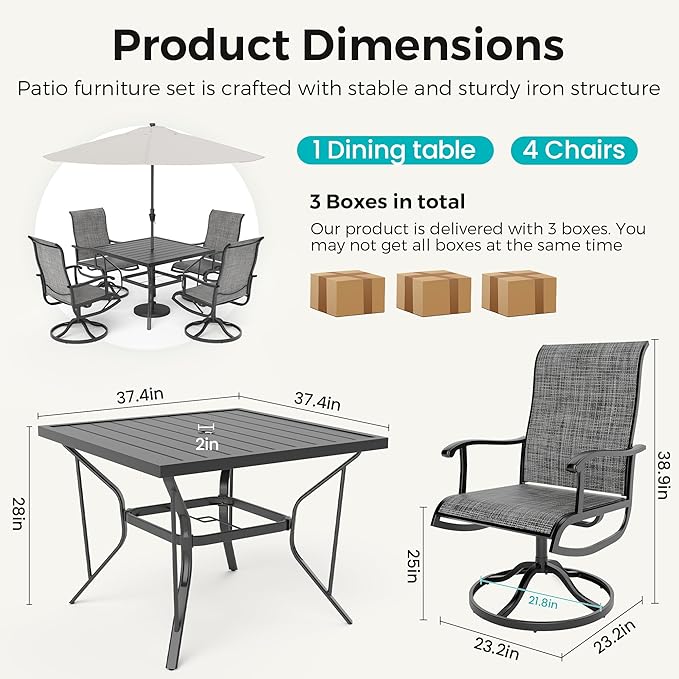 Pamapic 5-Piece Outdoor Dining Set, Patio Dining Set - Image 6