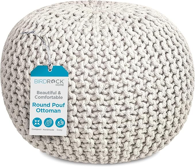 BIRDROCK HOME Round Pouf Ottoman | Cotton Braided Foot Stool by BIRDROCKHOME