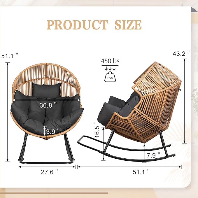 Vongrasig Wicker Rocking Egg Chair PE Rattan - Image 2